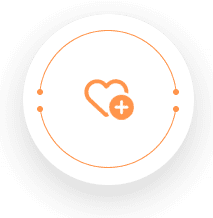 A circle with an orange heart and plus sign in the middle.